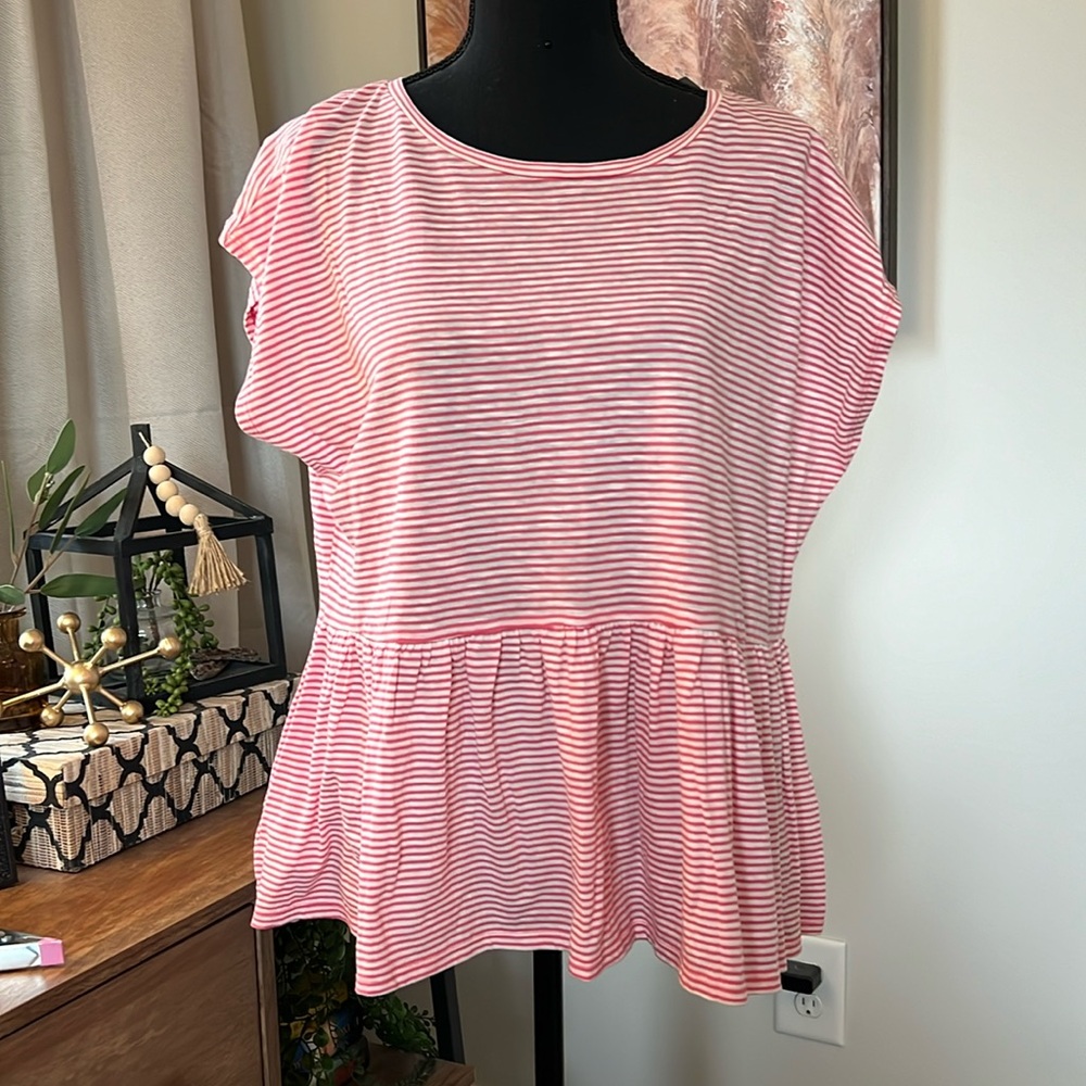 NWT Loft pink & white striped peplum top